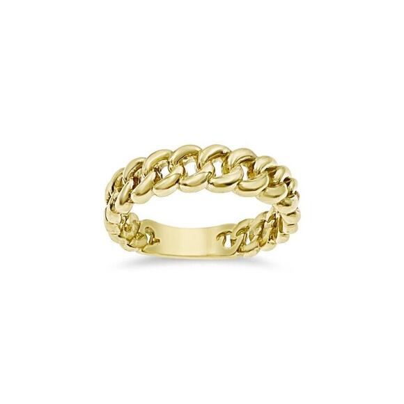 Cuban Link Chain Womens Band Ring 10k Yellow Gold Stackable - Picture 1 of 3